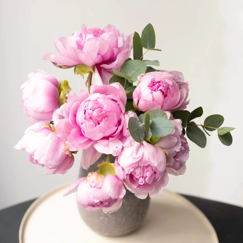 Bouquet de pivoines roses & eucalyptus (à personnaliser)
