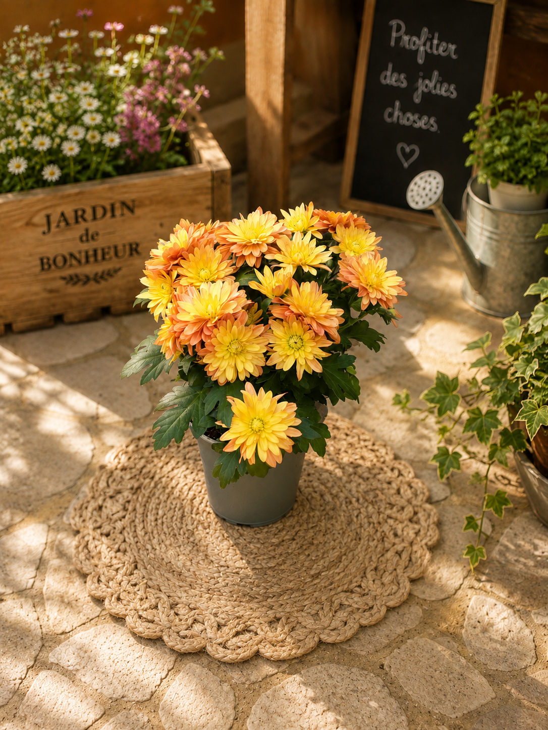 Chrysanthème d’automne jaune et abricot