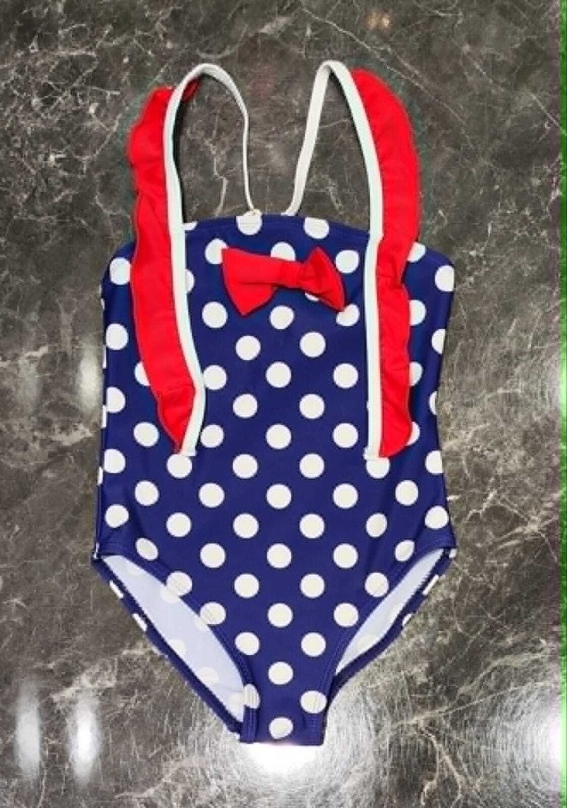 Maillot de bain bébé à pois marine et blanc