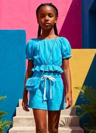 Ensemble bleu gaz de coton