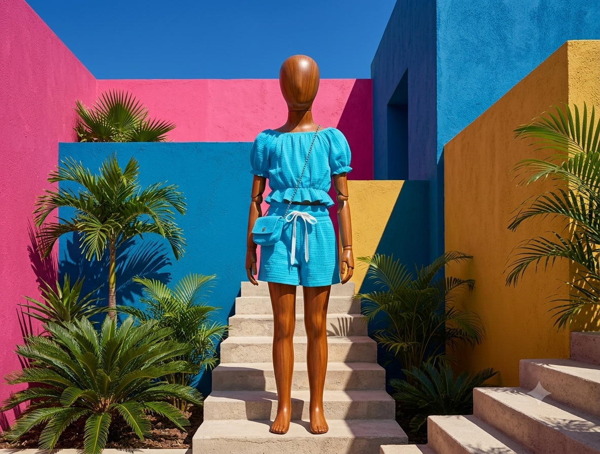 Ensemble bleu gaz de coton - 3