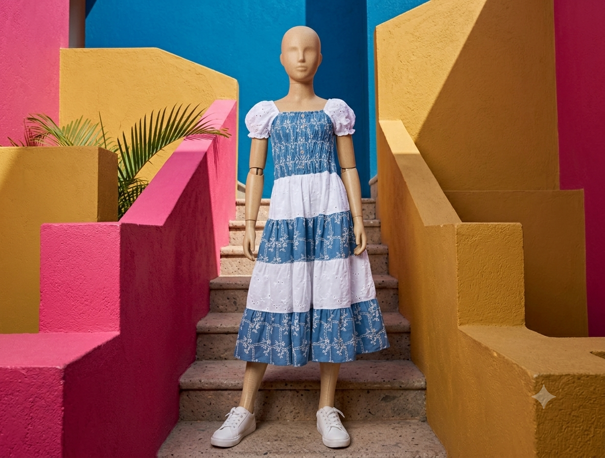 Robe blanche et bleu - 1