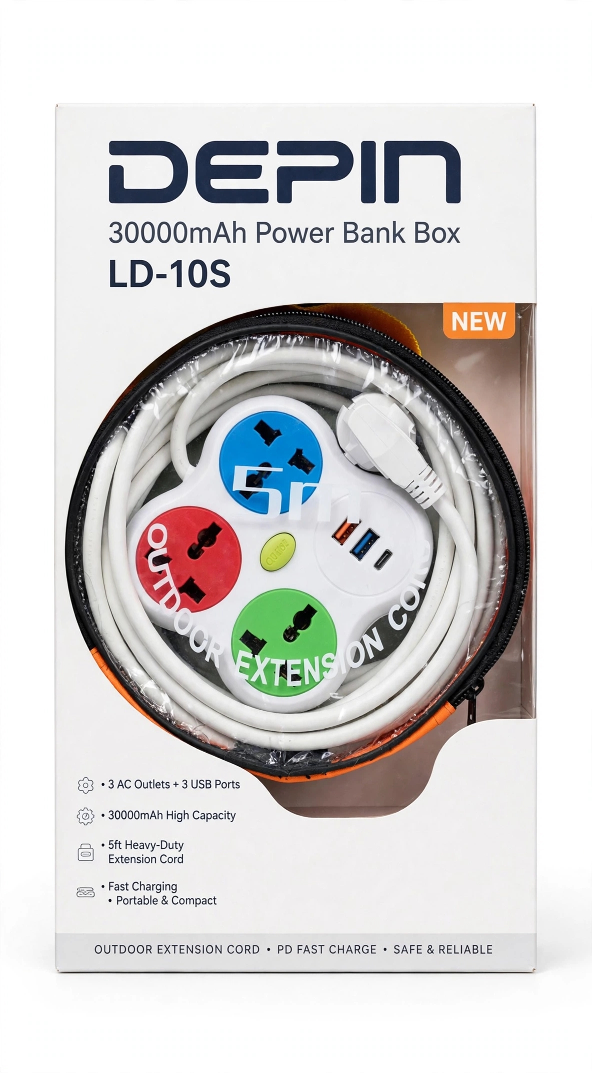 Rallonge Enrouleur LD-105 - 5M - 3 Prises + 2 USB