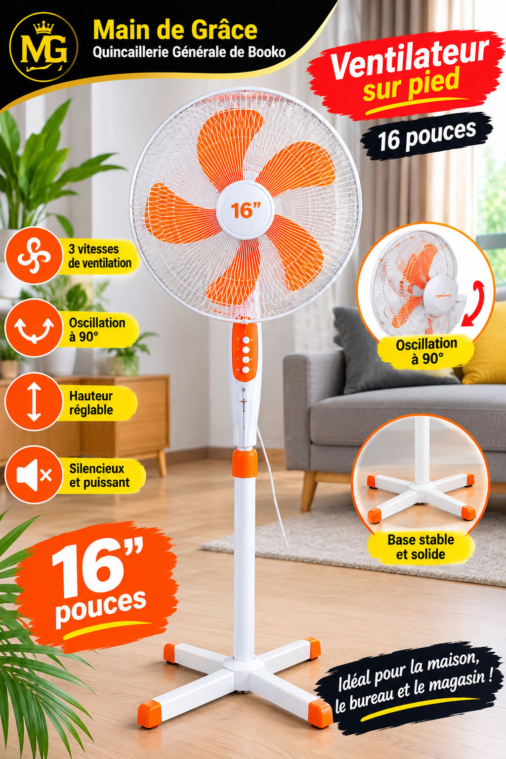 Ventilateur sur pied 16 pouces