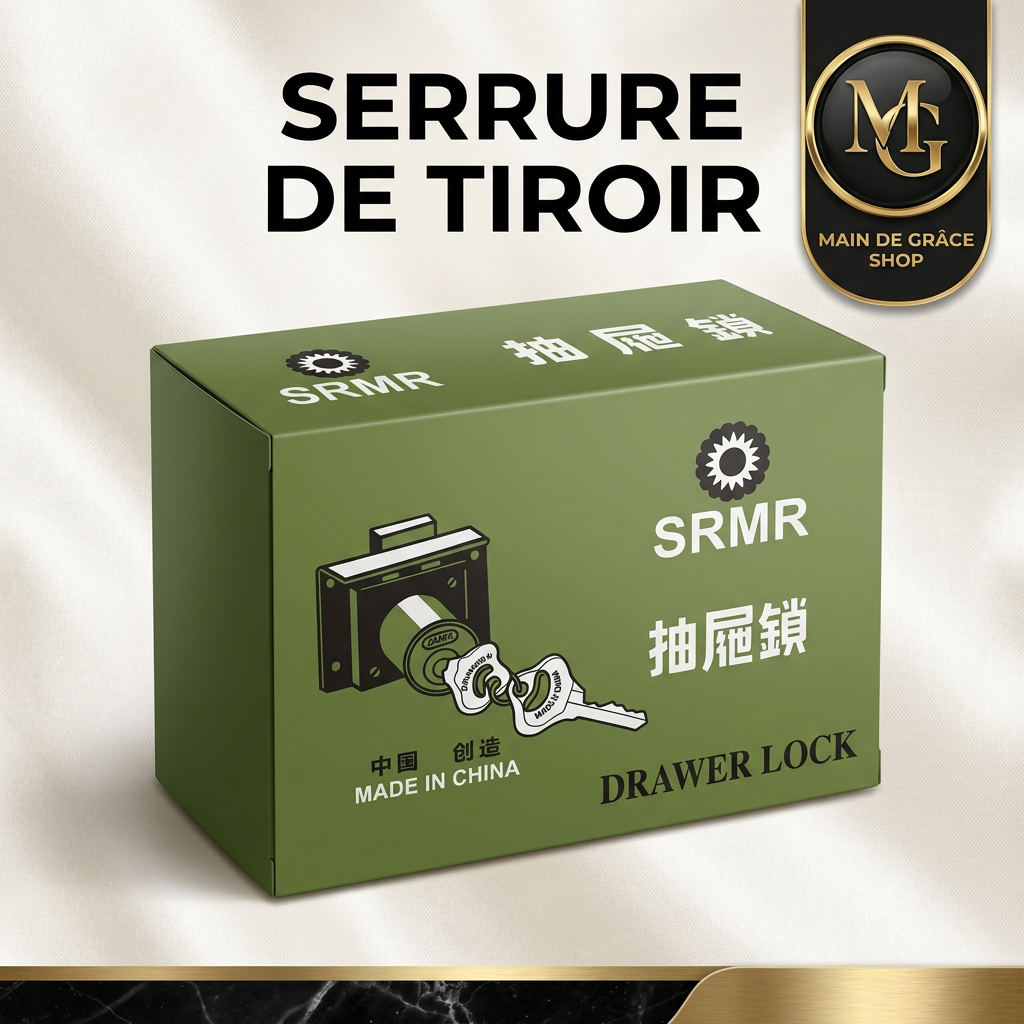 une serrure de tiroir (« Drawer Lock », marque SRMR sur la boîte